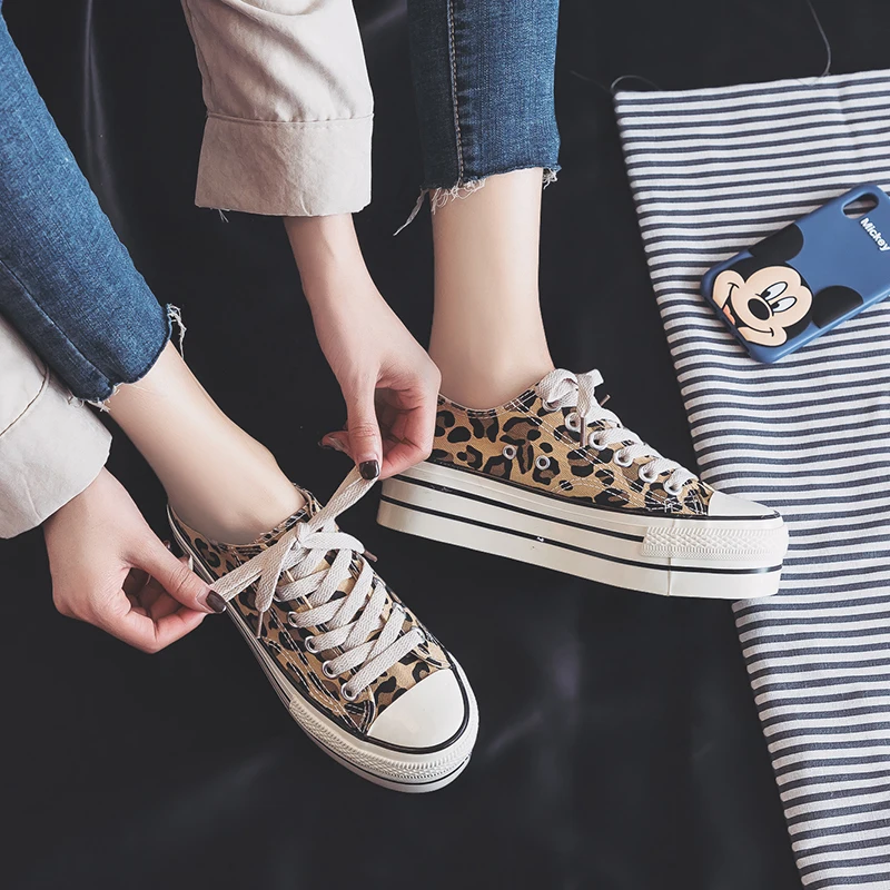 

leopard high heel Canvas vulcanized shoes New Arrival Women platform Jogging Breathable Casual girls outdoor fashion sneakers