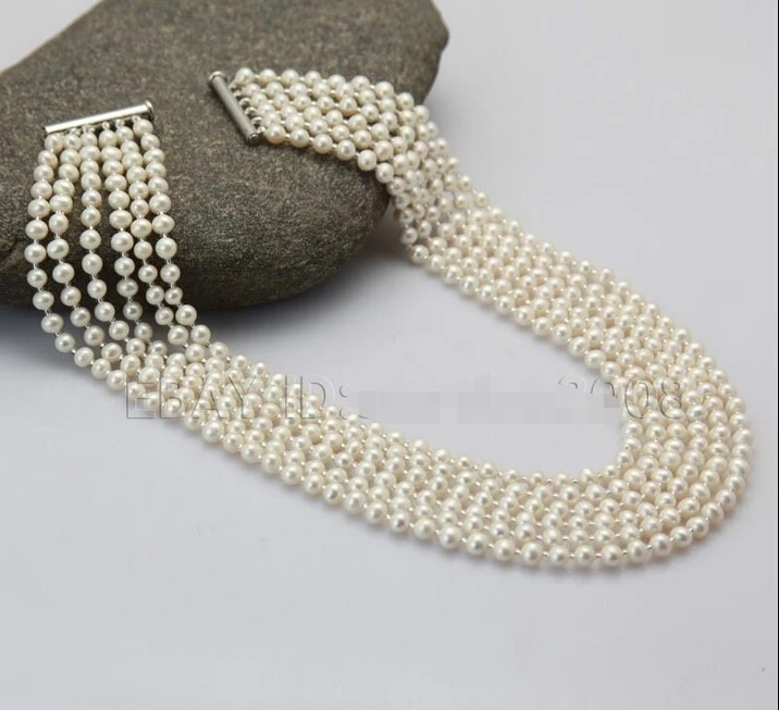 

Free shipping@@@@@ A>s262 6 rows AA white Natural Cultured freshwater akoya pearl necklace a