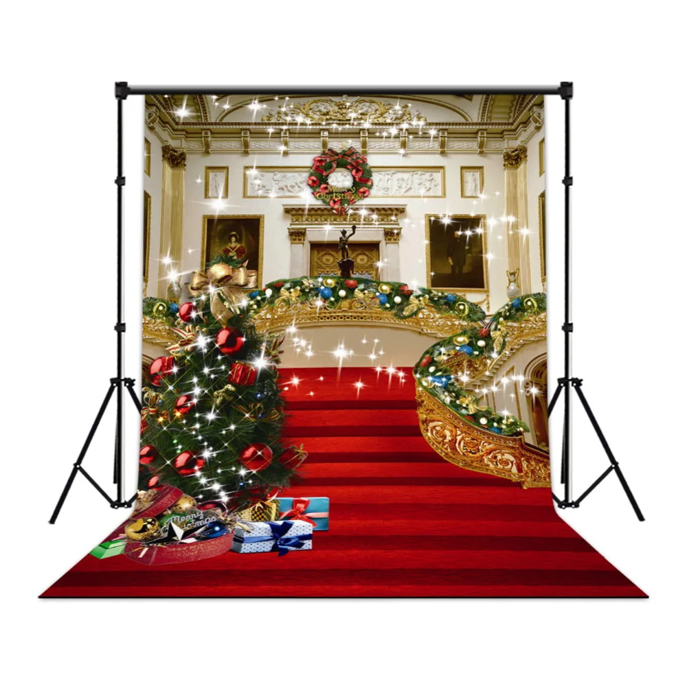 Полиэстер и винил Великолепный замок интерьер Рождественская елка подарок кольцо с омелой белой фоны для фотостудии фотографии фоны