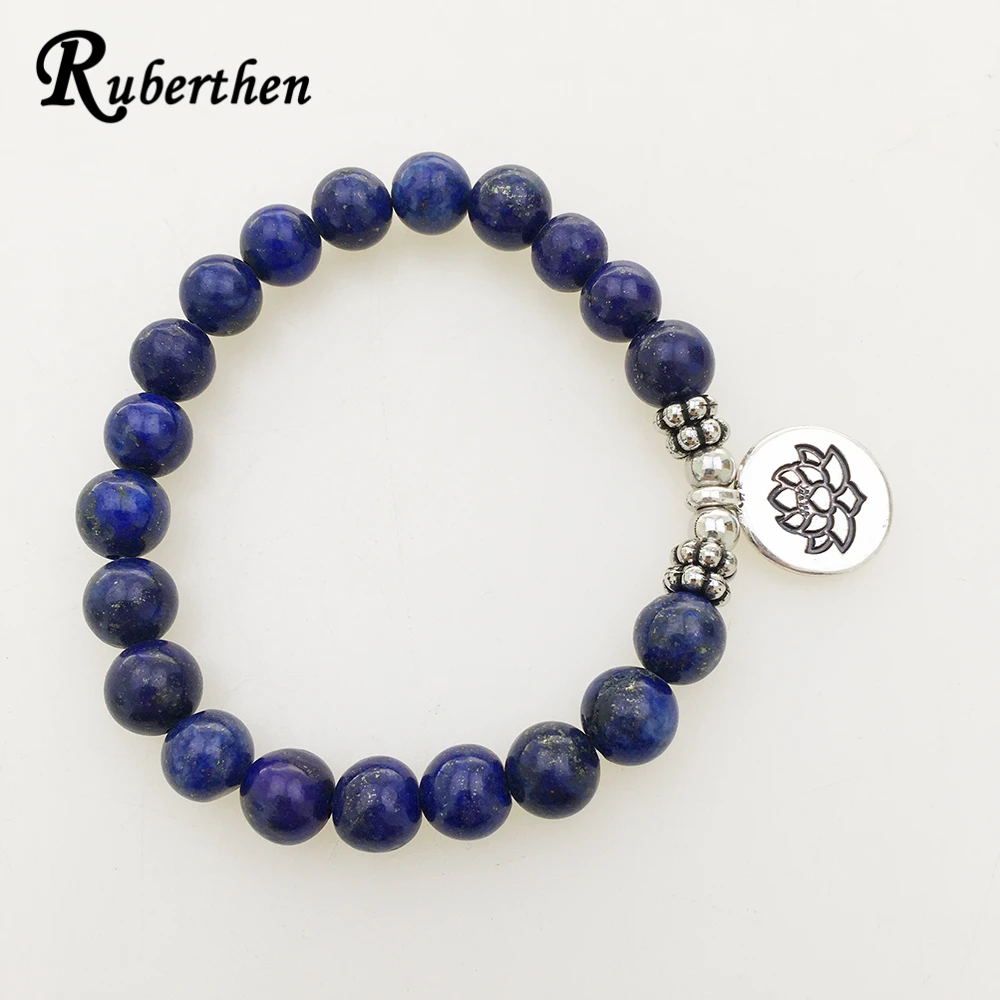 Ruberthen High Quality Lapis Lazuli Bracelet Natural Stone Bead Mens Bracelet Throat Chakra Spiritual Gift for Him