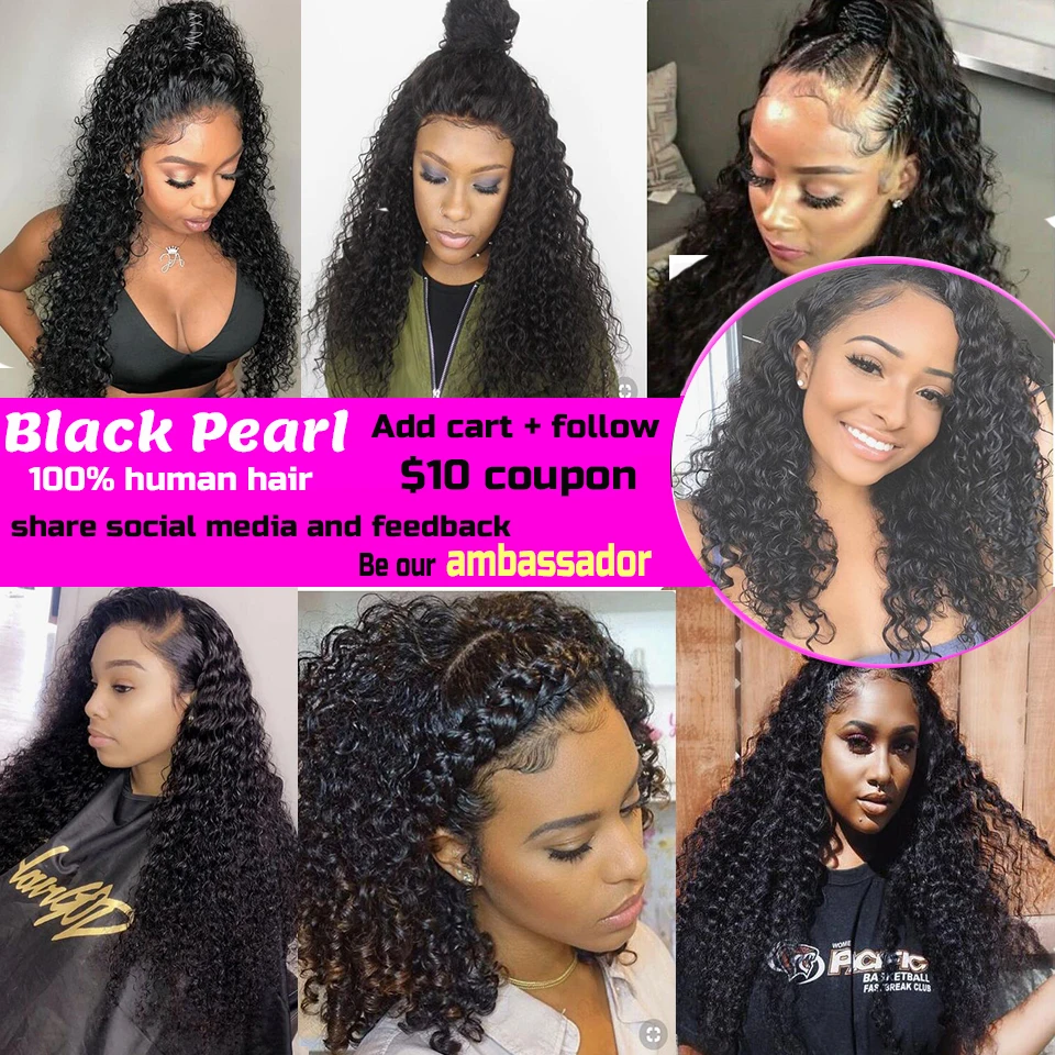 Black Pearl Pre-Colored Human Hair 3 Bundles With Closure Non Remy Brazilian kinky Curly Bundles With Closure 1B# Hair Extension