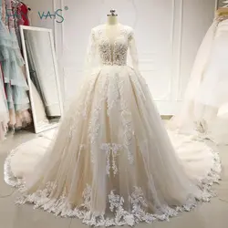 2019 г. элегантные свадебные платья одежда с длинным рукавом с v-образным вырезом Принцесса бальное платье свадебное платье расшитый бисером