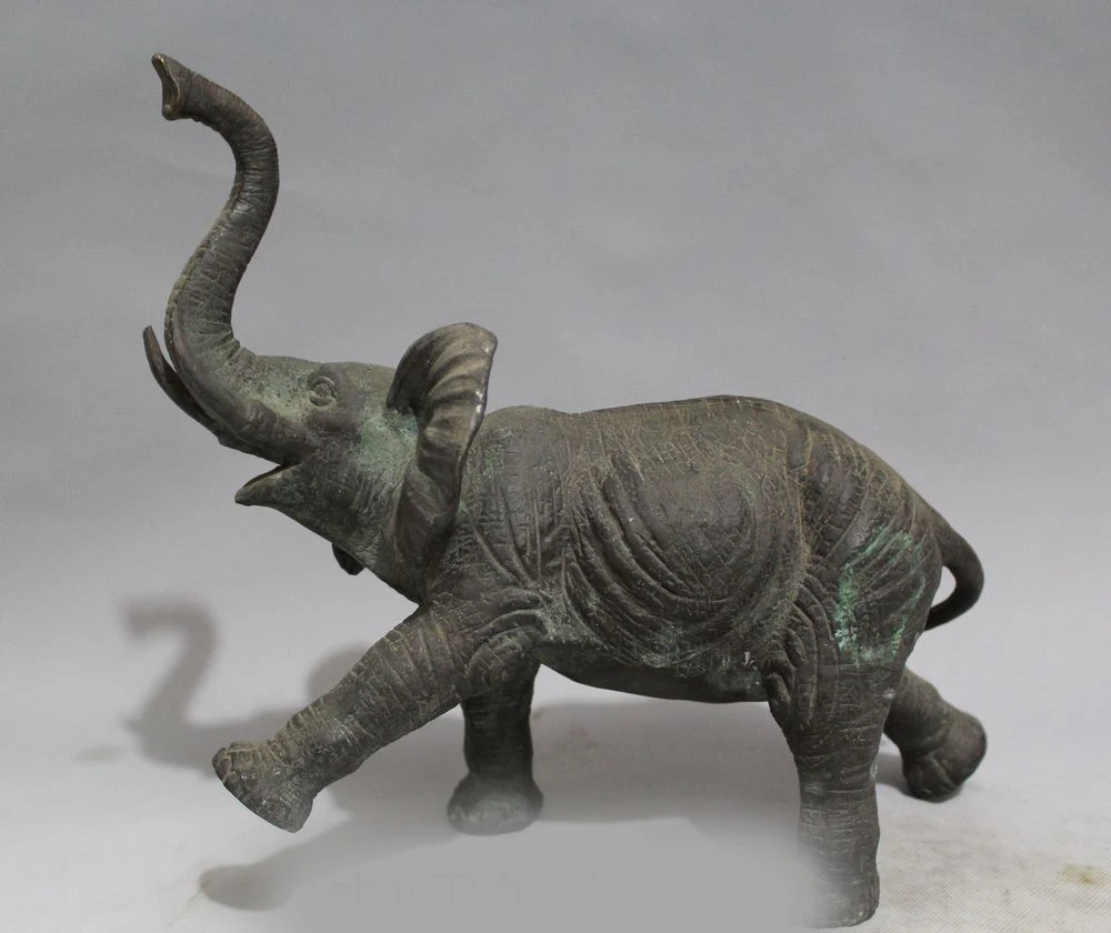 

13"Chinese Art Bronze sculpture Proboscidea Elephant King of forest Statue