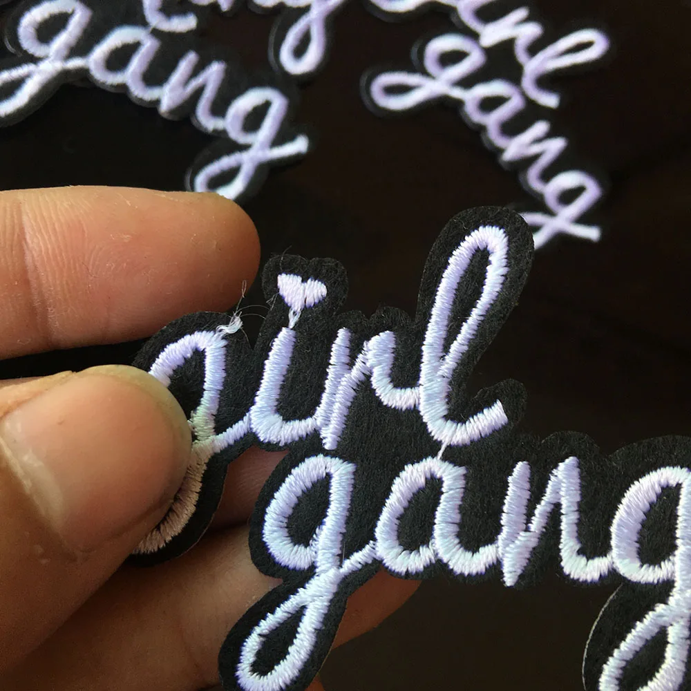 

NEW 2PCS Girl Gang Positive Energy Applique Cloth lace Embroidery Letter Patch Sew & Iron on Patches for Clothing bordados Badge