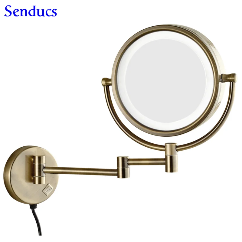 Senducs Led зеркала для ванной комнаты Золотое зеркало для ванной с качественным латунным зеркалом для ванной 3x 5x 7x 10x увеличительное зеркало 8 дюймов - Цвет: antique-3x