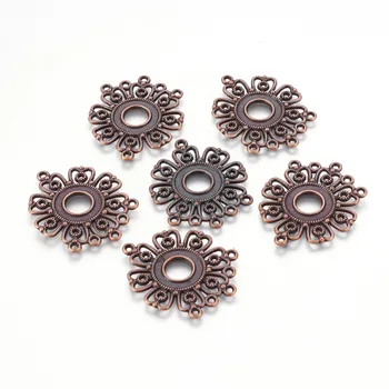 

20pc Red Copper Flower Tibetan Style Connectors Earrings Necklace Making Home Decoration Lead Free & Nickel Free 35.5x29x1.5mm