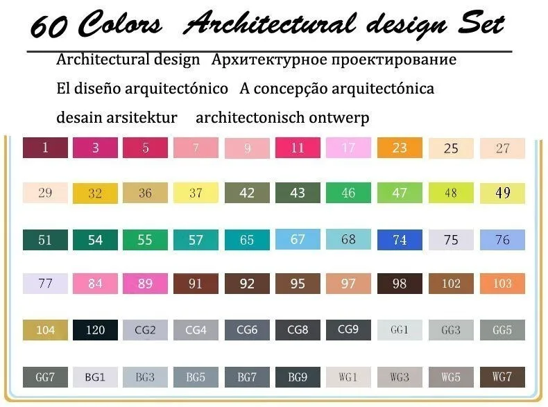 TOUCHFIVE 30/40/60/80 Цвета двойной головкой маркер для рисования на спиртовой основе эскиз Маркеры Ручка для рисования аниме товары для рукоделия - Цвет: 60 Architectural Set