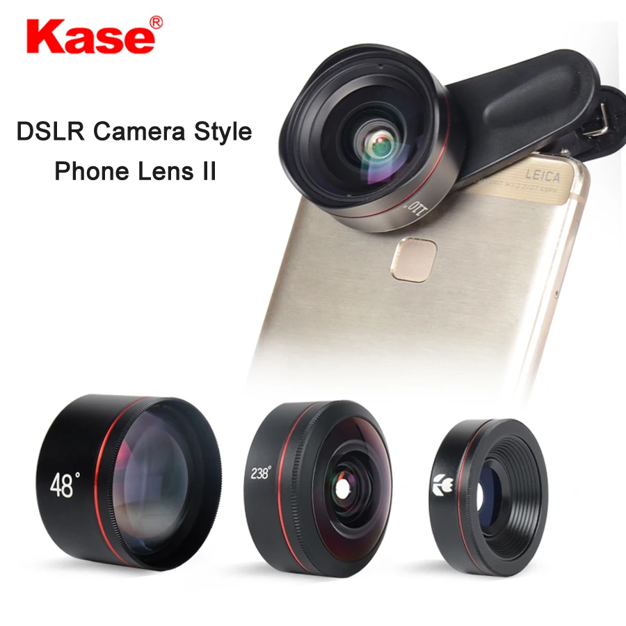 Kase 4 in 1 DSLR Camera Style Phone Lens II Kit  Wide Angle/Macro/Fisheye/Telephoto Lens for Smartphone iPhone 8 Samsung Huawei