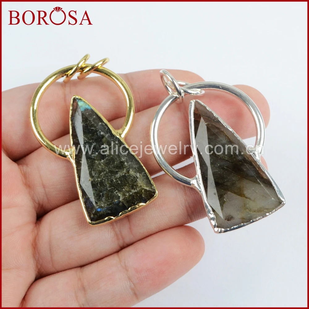 BOROSA Золотой/Серебряный цвет треугольник натуральный лабрадорит кулон для