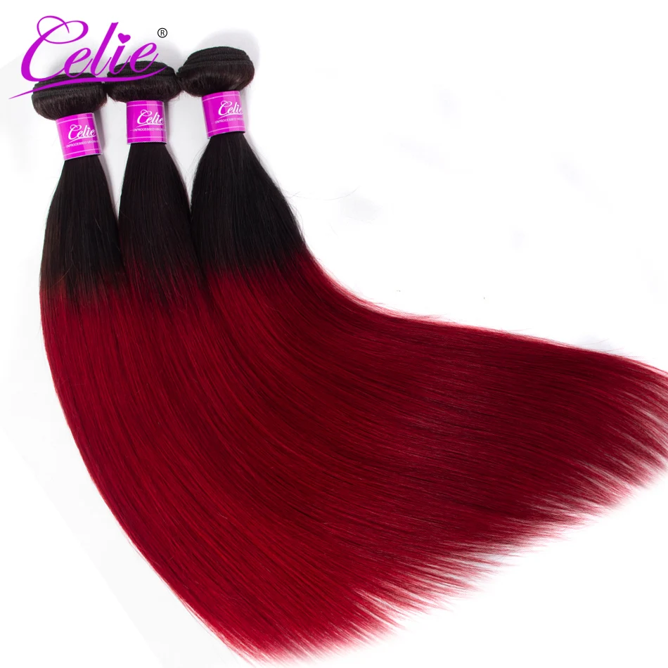 Celie Brazilian Straight Hair Ombre Bundles 1b 27 30 Burgundy Red