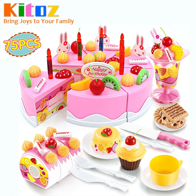 

Kitoz 75pcs Happy Cutting Mini Cake Sweet Toy Miniature Food for Doll Pretend Play Plastic Kitchen Toy Birthday Gift for Girl
