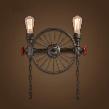 

Loft retro wheel wall lamp American Industry Iron Restaurant Bar waterpipe personality wall light