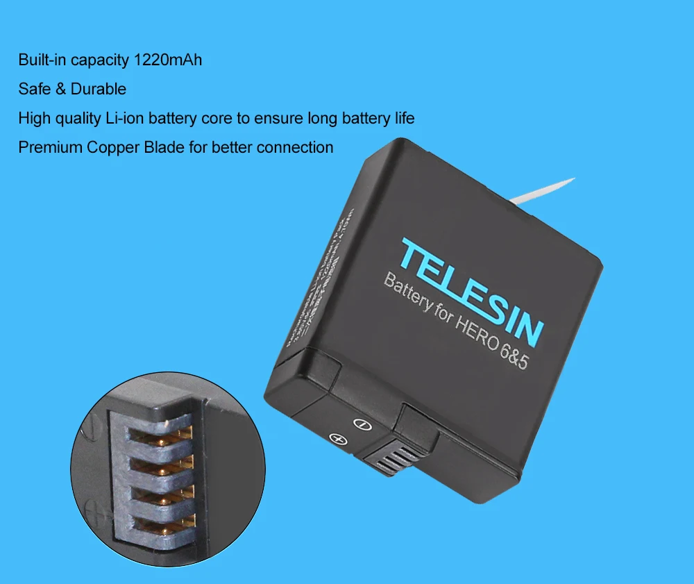 TELESIN запасная батарея 3,85 V 1220mAh+ мини сумка для хранения синий для GoPro Hero 7 6 5 Аксессуары для камеры