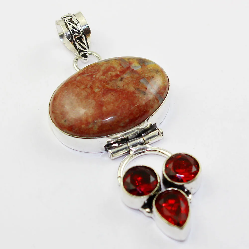 

Jaspers & Garnets Pendant Silver Overlay over Copper , 68 mm, P2127