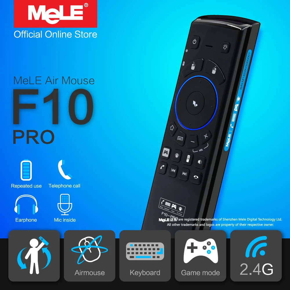 Fly Air Mouse Wireless Remote Control QWERTY Keyboard MeLE F10 Pro 2.4GHz Gyro Earphone Microphone Speaker for Windows PC & Mac