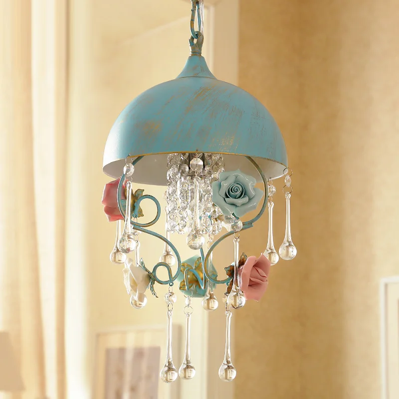 

Hanging Blue crystal lighting for dressing room wedding crystal lamp chess room led Light 110-220V Iron Salon Bar kids lighting