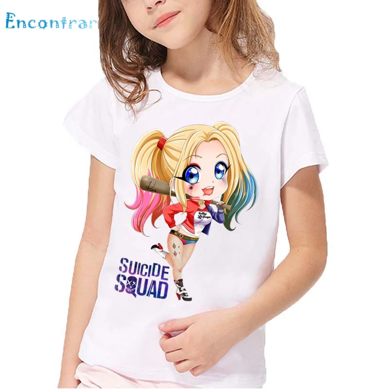 

Kids Suicide Squad Harley Quinn Print T shirt Children Summer White Tops Boys and Girls Cartoon Funny T-shirt,HKP2425