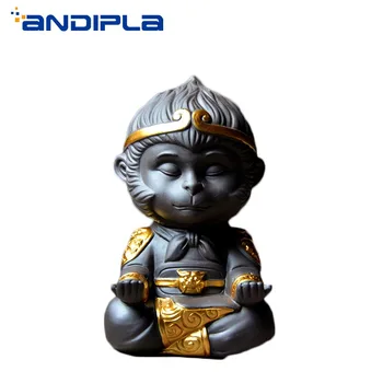 

Boutique Purple Clay Yixing Tea Pet Golden Monkey King Qi Tian Da Sheng Figurines Handmade Ceramic Home Decor Tabletop Ornament