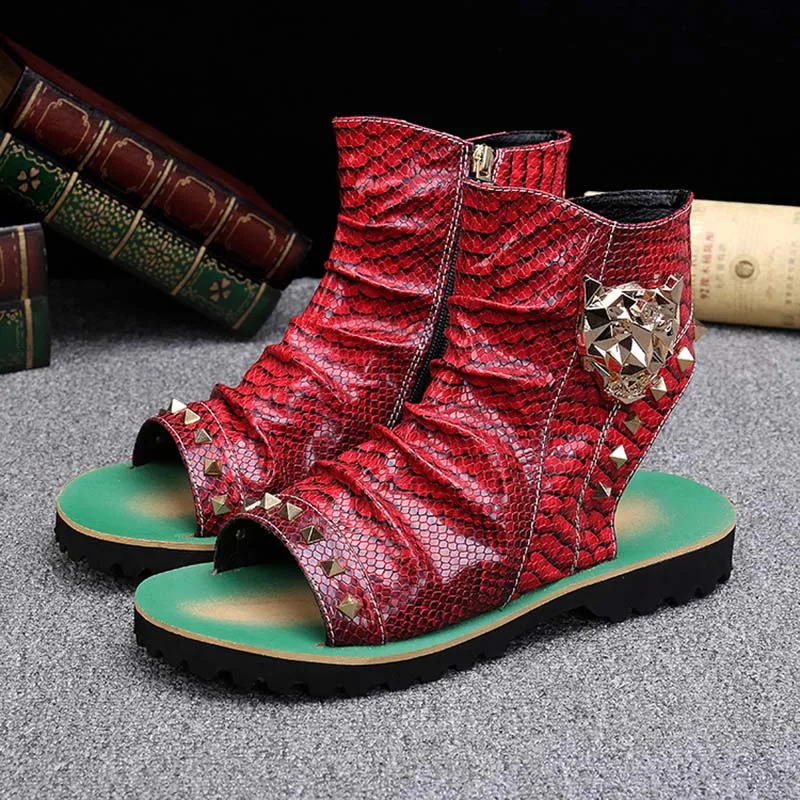 Batzuzhi zapatillas mujer в стиле рок-панк, мужское открытые ботинки с ремешками; с заклепками; с петлей на пятке; Для мужчин Повседневное пляжные босоножки Летняя обувь zapatos Hombre - Цвет: Красный