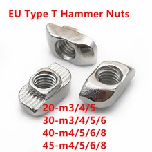 T-nut M3 M4 M5 M6 M8 Hammer Head T Nut Fasten Slot Nut Connector Nickel plated for 20 30 40 45 EU Aluminum Extrusion Profile