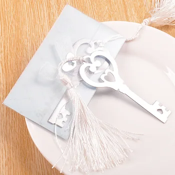 

100pcs/lot "key to your heart" metal key bookmark with tassel cheap wedding bridal showers party favors and gifts souvenirs