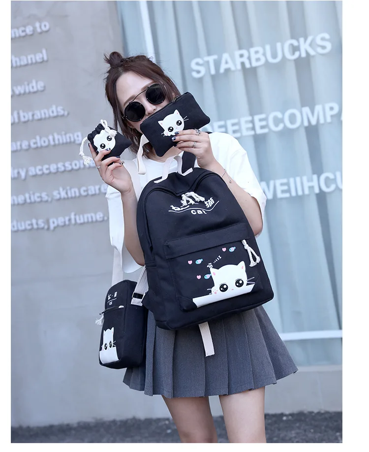 Fashion female backpack 5 Pcs/set Casual Rucksack Women School Backpacks Schoolbags School For Girl Teenagers Canvas Backpack