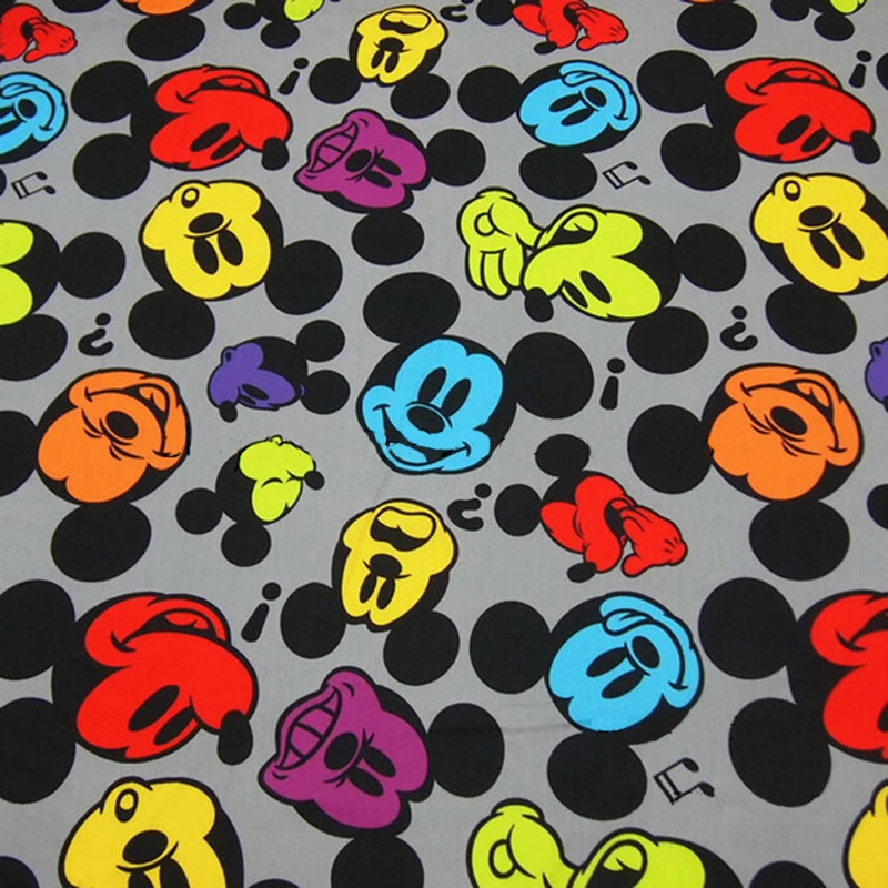 140 ширина Серый Микки ткань из хлопка с принтом головы Микки ткань материал для шитья DIY Детская одежда Микки