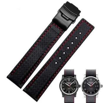 

New Arrival Watch Band Bracelets 20mm 22mm Carbon Fibre Watch Strap Black deployment steel clasp cowhide leather bottom fashion