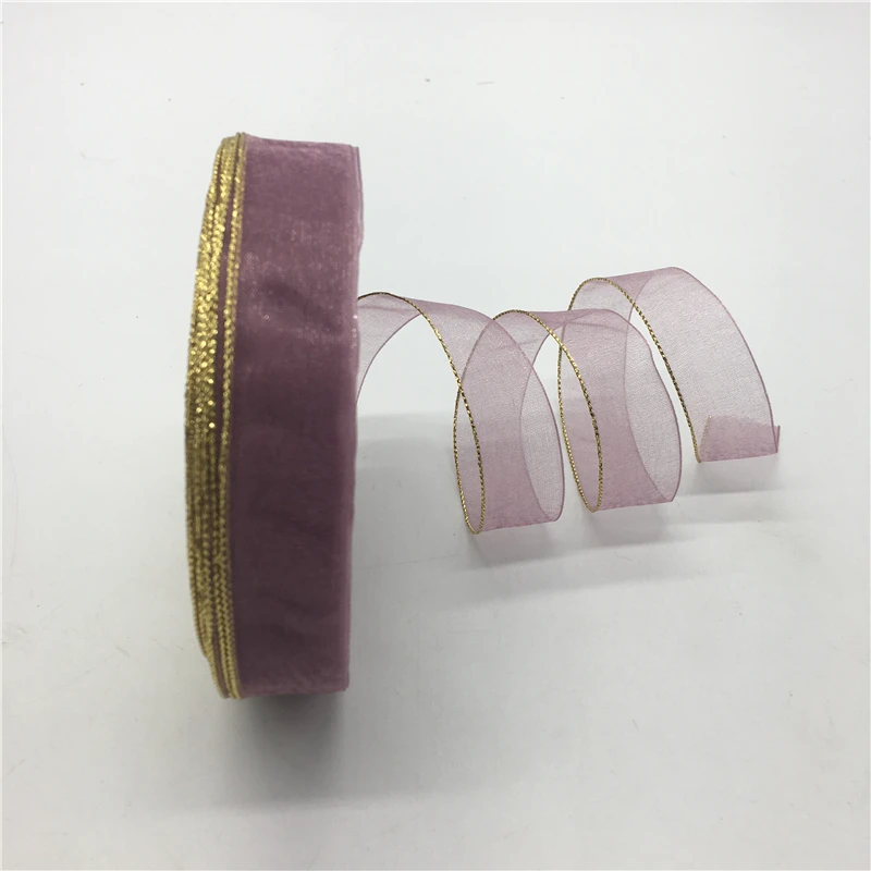 5 ярдов/партия 3/4 &quot20 мм Mauve блестящая золотая оправа лента из органзы бант волосы