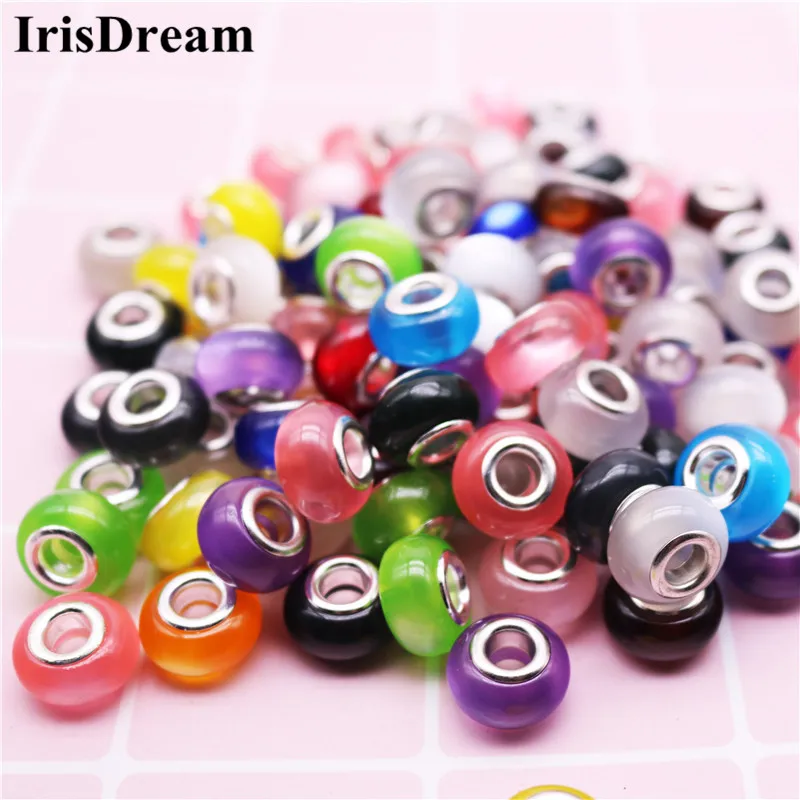 

20Pcs Big Hole 17*8mm Cat Eye Opal Murano Shape Resin Beads Charms Fit DIY European Pandora Bracelet Necklace For DIY Jewelry