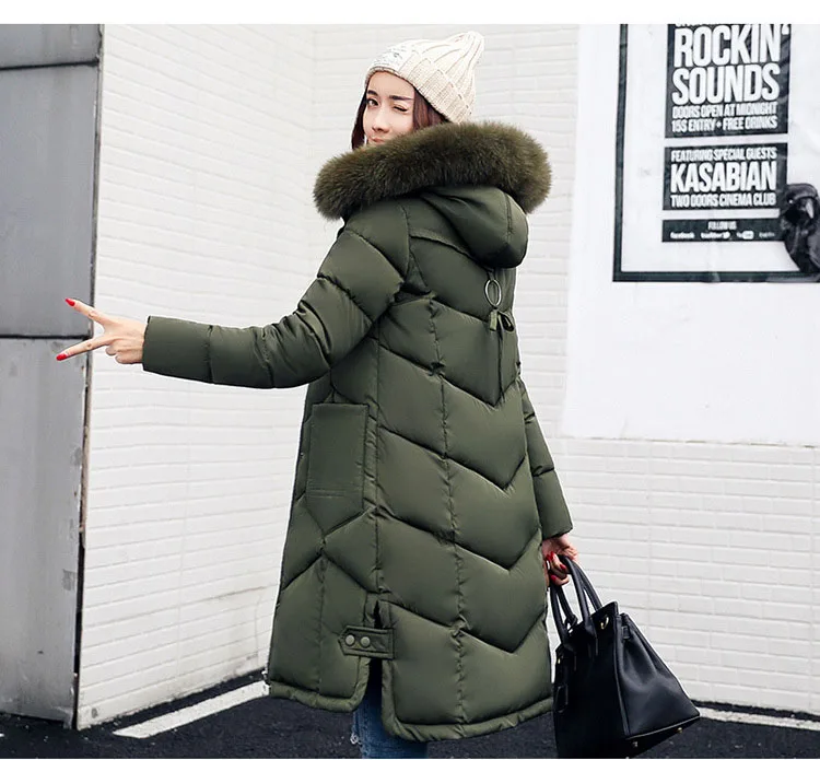 Зимняя длинная куртка, Женское зимнее пальто, большой меховой воротник, с капюшоном, теплая парка, верхняя одежда, пуховики, хлопковые куртки, женские пальто размера плюс