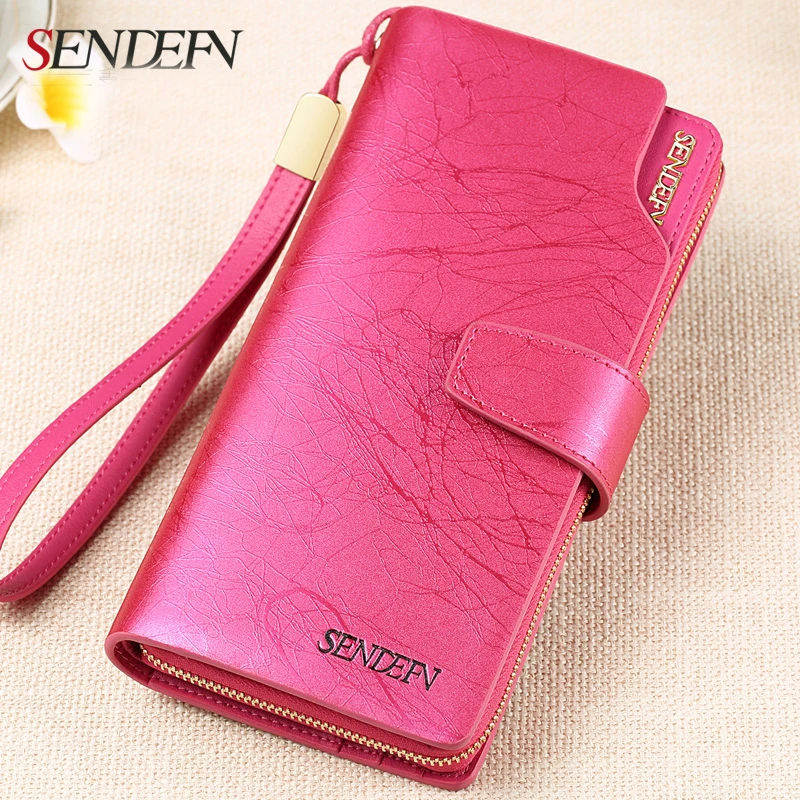  Sendefn Quality Leather Wallet Women Designer Famous Brand Fashion Lady Purse Clutch Vintage Long Wallet Female Card Holder 