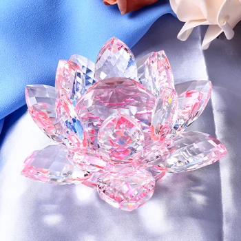 

10CM Quartz Crystal Glass Lotus Flower Home Wedding Decoration Feng shui Crystals Stone Souvenirs pietre naturali e minerali