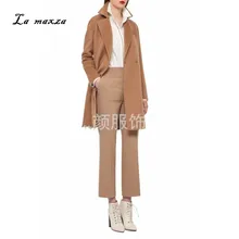 Элегантное женское зимнее шерстяное длинное пальто, теплое корейское стильное офисное модное уличное пальто верблюжьего цвета размера плюс
