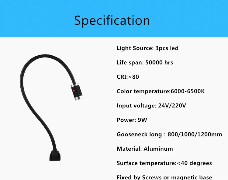 Светодио дный машина работы лампы с 80 см/100 см/120 см длинная шея 220 В 9 Вт светодио дный освещение инструмент для промышленного токарный