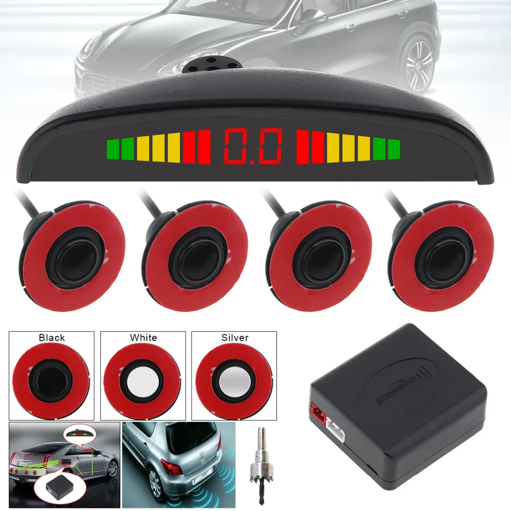 

16mm Original Car Flat Parking Sensor Crescent Auto Reverse Backup Radar Detector System with 4 Sensors LED Display