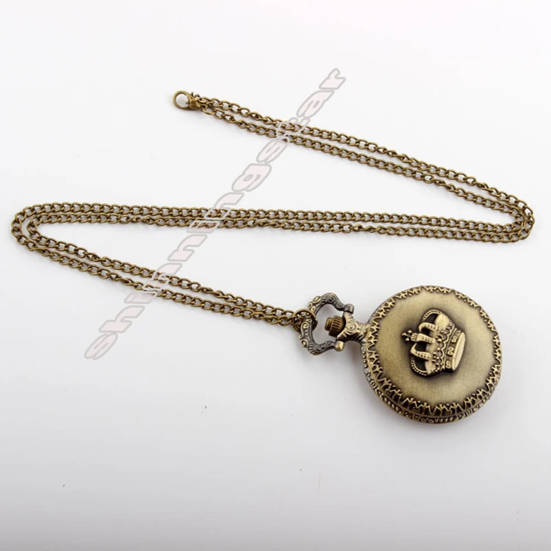 Ретро Винтажные карманные бронзовые часы королевская императорская корона кварцевые кулон ожерелье цепочка женские мужские часы подарки Relogio De Bolso
