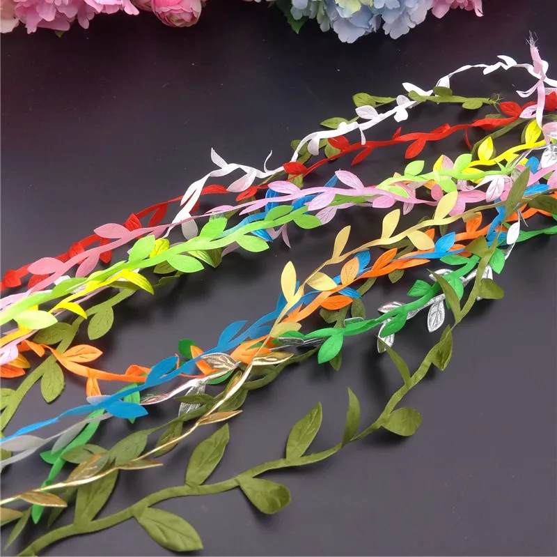 6 Meters/lot Silk Leaf-Shaped Handmake Artificial Leaves for Wedding Decoration DIY Wreath Gift Scrapbooking Craft Fake Flowers