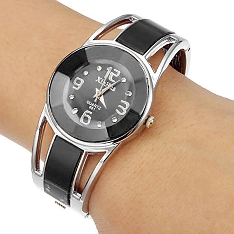 Женские часы XINHUA, кварцевые часы из нержавеющей стали, модный браслет, элегантные, горячая Распродажа, крупные наручные часы, синий, белый, розовый, черный цвета, relojes