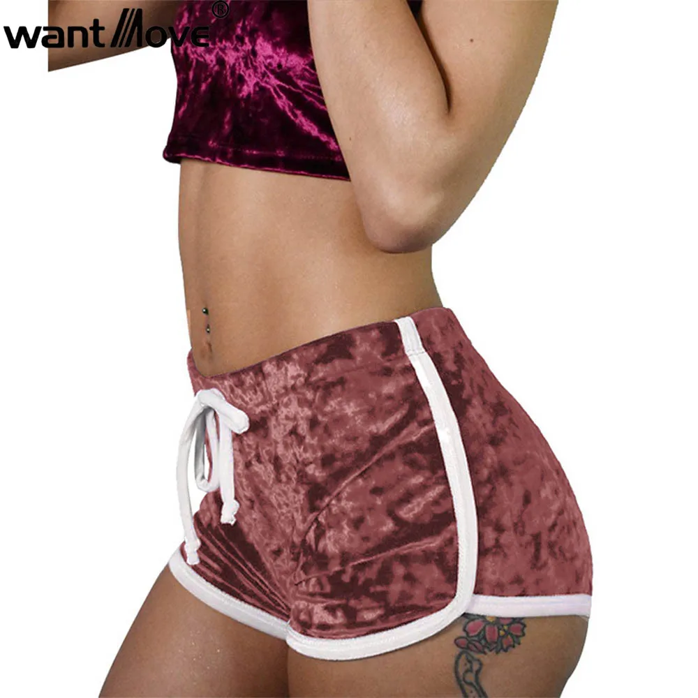 

Wantmove 2019 summer new shorts sexy lace stitching tight bag hip diamond velvet stitching shorts JZ509
