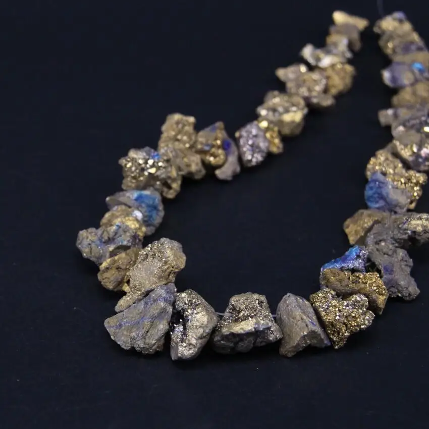 

15.5"strand Titanium Gold Natural Quartz Geode Drusy Freeform Nugget Loose Beads,Raw Crystal Agates Druzy Chips Pendant Jewelry