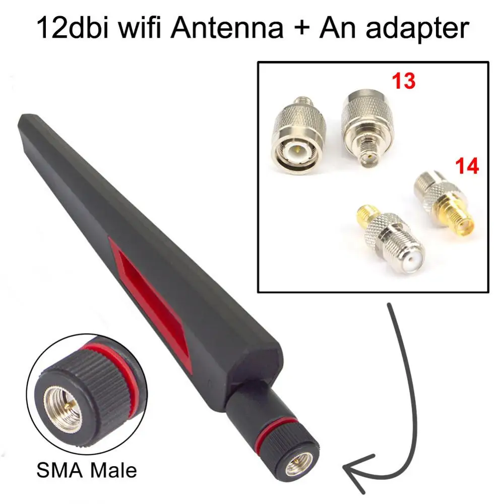 

12dbi WIFI Antenna 2.4G 5G 5.8G Dual band SMA Male Booster+An Adapter SMA female to ts9 CRC9 N F BNC TNC TV male female