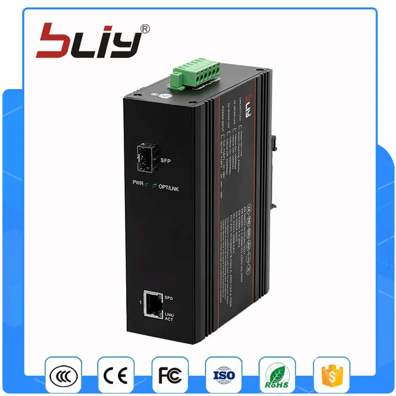 

1FX1TX 2 port 1 rj45 100M SFP connector din rail industrial unmanaged ethernet switch