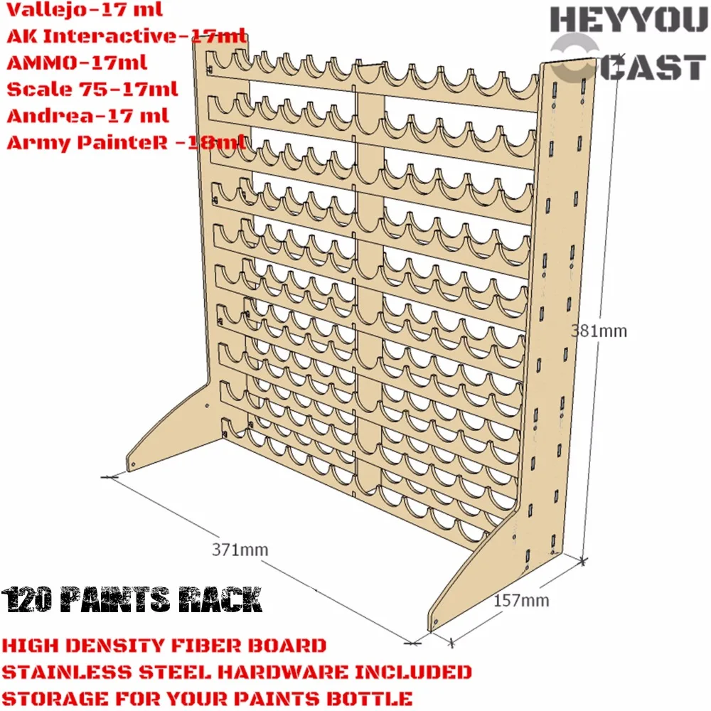 

26mm Hole - Acrylicos Vallejo 120 Paints Rack - Laser Cut Wood - MDF Paints Rack