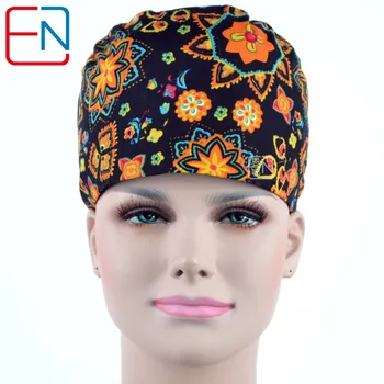 

Long hair medical caps in light blue with fished pattern