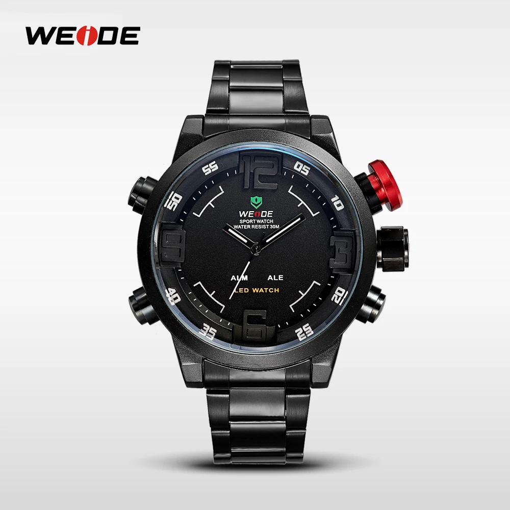 

Original Brand WEIDE Sport Watch Men Digital Quartz LED Steel Strap Man Dual Time Watch 3ATM Waterproof Wristwatch Montre Homme