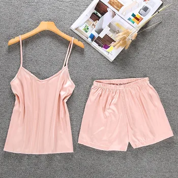 

Spring Printing Pattern Women Pajama Set Women Sexy Satin Fashion Solid Sling Sleepwear Lingerie Underwear Nightwear Set