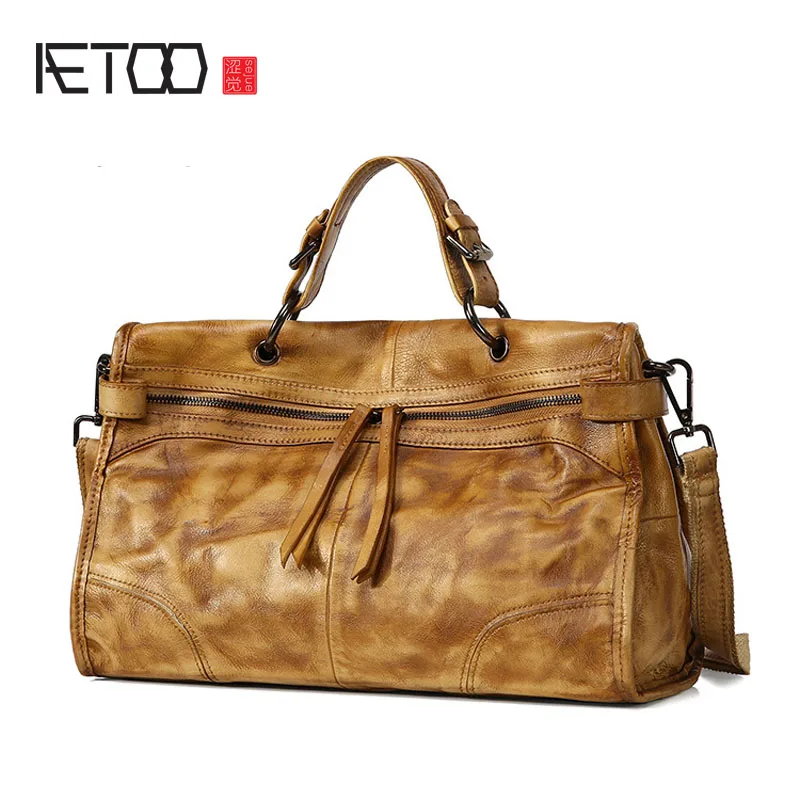 

EUMOAN Europe and the United States retro wipe the first layer of leather handbag Messenger handmade original new handbags