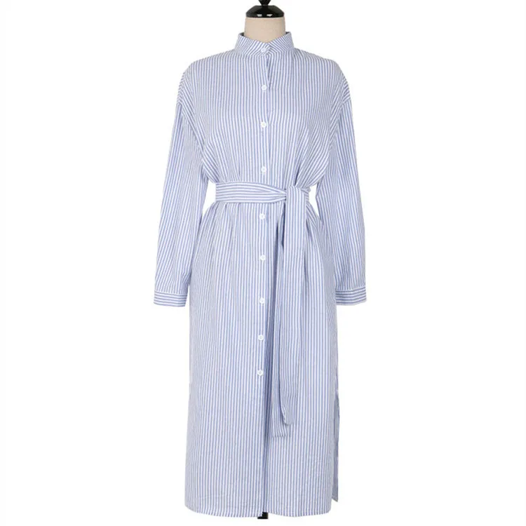 

La MaxPa Striped Women Dress 2019 Office Dress A-Line Long Sleeve Spring Dress Women Knee-Length Turn-down Collar Dress Elegant