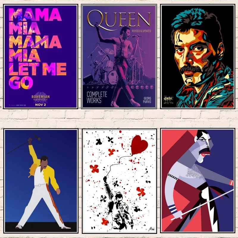 

Freddie Mercury Poster Queen Rock Music Posters Wall Stickers High Quality Prints White Coated Paper home art Brand B2